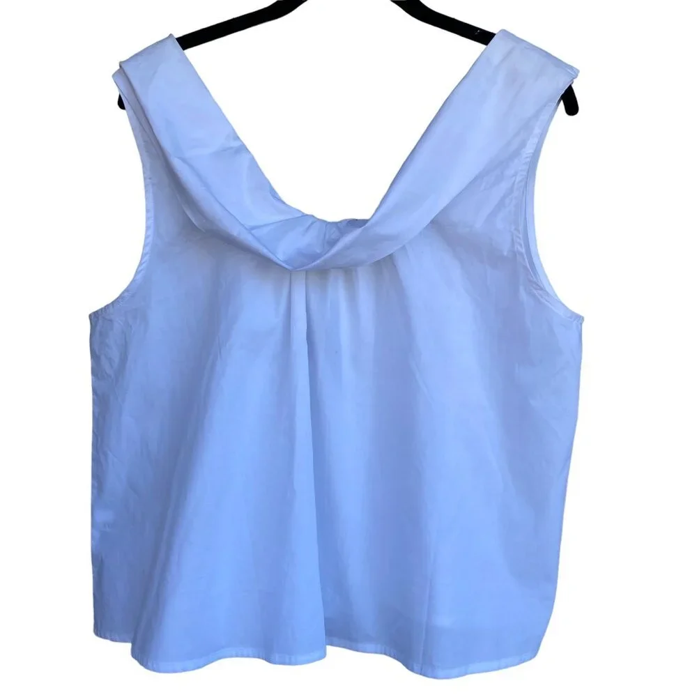 J Crew Tank Top Size Large White Cotton Ruffle Collar Cropped New Flaw - Picture 12 of 12